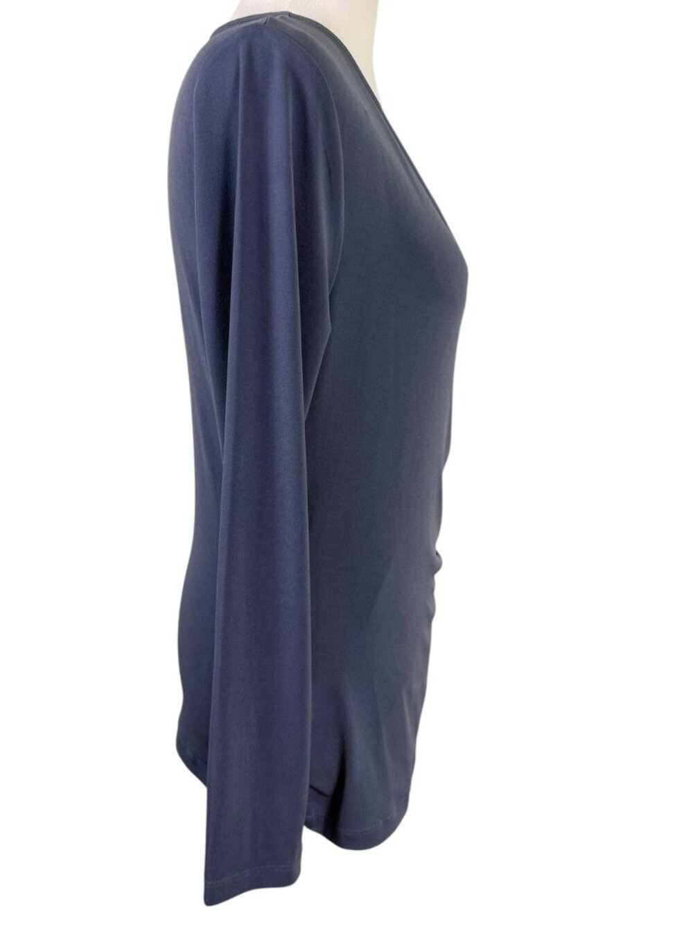 Tahari Dusty Blue Faux Wrap Ruched Long Sleeve Top | Size Medium - Picture 5 of 9
